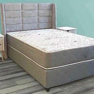 LuxePanel Grey Upholstered Bed Set with Mattress